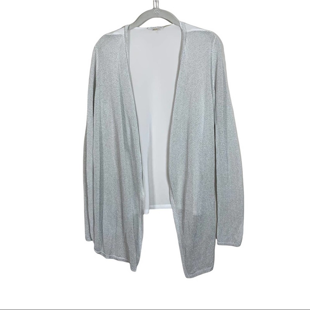 Calvin Klein White/Metallic Open Front Mixed Media Cardigan XS